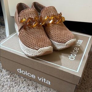 Dolce Vita Tan Espadrilles with Gold Chain